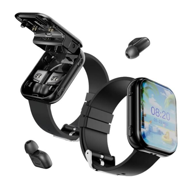 Montre connectée et écouteurs 2-en-1, écouteurs sans fil, montre connectée D11 2024 avec écouteurs intégrés